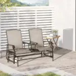 Outsunny 2-Person Outdoor Glider Bench with Center Table, Patio Rocking Chair Swing Loveseat with Breathable Mesh for Backyard Garden Porch, Brown - Image 10