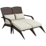 2 Person Patio Wicker Adirondack Chair, High-Back Fire Pit Chair with Cushions, Cream White - Image 11