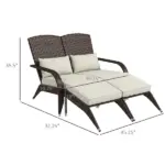 2 Person Patio Wicker Adirondack Chair, High-Back Fire Pit Chair with Cushions, Cream White - Image 3