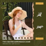 2 Person Patio Wicker Adirondack Chair, High-Back Fire Pit Chair with Cushions, Cream White - Image 7
