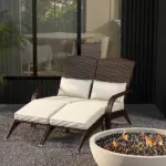 2 Person Patio Wicker Adirondack Chair, High-Back Fire Pit Chair with Cushions, Cream White - Image 10