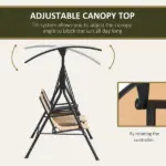 2-Person Porch Swing with Canopy Beige Covered Patio Swing Pivot Storage Table Cup Holder - Image 4