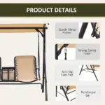 2-Person Porch Swing with Canopy Beige Covered Patio Swing Pivot Storage Table Cup Holder - Image 7