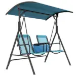 2 Person Porch Swing with Canopy, Storage Table, Cup Holder, Blue - Image 11