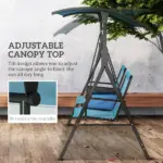 2 Person Porch Swing with Canopy, Storage Table, Cup Holder, Blue - Image 4