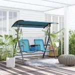 2 Person Porch Swing with Canopy, Storage Table, Cup Holder, Blue - Image 10
