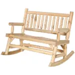 2-Person Wood Rocking Chair with Log Design, Heavy Duty Loveseat with Wide Curved Seats for Patio, Backyard, Garden, Natural - Image 11