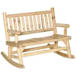 2-Person Wood Rocking Chair with Log Design, Heavy Duty Loveseat with Wide Curved Seats for Patio, Backyard, Garden, Natural