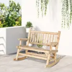 2-Person Wood Rocking Chair with Log Design, Heavy Duty Loveseat with Wide Curved Seats for Patio, Backyard, Garden, Natural - Image 10