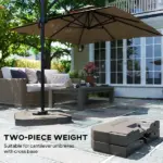 Outsunny 2-Piece Cantilever Umbrella Base Weight Set, 231 lb Water or Sand Fillable Outdoor Offset Umbrella Weights, Brown - Image 4