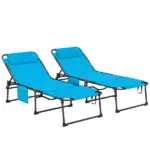 2 Piece Folding Chaise Lounge Pool Chairs with 5-level Reclining Back, Reading Hole, Side Pocket, Blue - Image 11