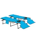 2 Piece Folding Chaise Lounge Pool Chairs with 5-level Reclining Back, Reading Hole, Side Pocket, Blue