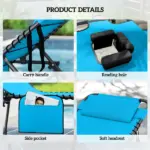 2 Piece Folding Chaise Lounge Pool Chairs with 5-level Reclining Back, Reading Hole, Side Pocket, Blue - Image 5