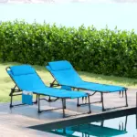 2 Piece Folding Chaise Lounge Pool Chairs with 5-level Reclining Back, Reading Hole, Side Pocket, Blue - Image 9