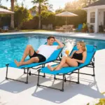 2 Piece Folding Chaise Lounge Pool Chairs with 5-level Reclining Back, Reading Hole, Side Pocket, Blue - Image 10