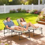 2 Piece Folding Chaise Lounge Pool Chairs with 5-level Reclining Back, Reading Hole, Side Pocket, Rainbow Striped - Image 2