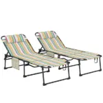 2 Piece Folding Chaise Lounge Pool Chairs with 5-level Reclining Back, Reading Hole, Side Pocket, Rainbow Striped - Image 11