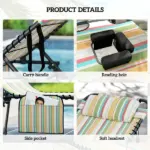 2 Piece Folding Chaise Lounge Pool Chairs with 5-level Reclining Back, Reading Hole, Side Pocket, Rainbow Striped - Image 5