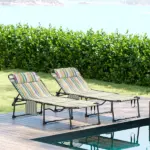2 Piece Folding Chaise Lounge Pool Chairs with 5-level Reclining Back, Reading Hole, Side Pocket, Rainbow Striped - Image 9