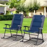 Outsunny 2 Piece Outdoor Patio Rocking Chair Set, Armrests, Padded Seat and Backrest, Navy Blue and Gray - Image 2