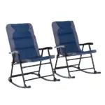 Outsunny 2 Piece Outdoor Patio Rocking Chair Set, Armrests, Padded Seat and Backrest, Navy Blue and Gray