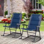Outsunny 2 Piece Outdoor Patio Rocking Chair Set, Armrests, Padded Seat and Backrest, Navy Blue and Gray - Image 10