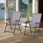 Outsunny 2-piece Patio Folding Chairs, Set with a Simple and Breathable Mesh, Dining Chair with Armrests, for Garden Yard, Camping - Image 2