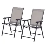 Outsunny 2-piece Patio Folding Chairs, Set with a Simple and Breathable Mesh, Dining Chair with Armrests, for Garden Yard, Camping