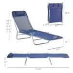 2 Piece Sun Loungers Dark Blue Folding Chaise Lounge Chairs with Reclining Back Breathable Mesh Seat Headrest for Comfort - Image 3