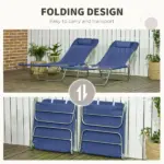 2 Piece Sun Loungers Dark Blue Folding Chaise Lounge Chairs with Reclining Back Breathable Mesh Seat Headrest for Comfort - Image 5
