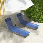 2 Piece Sun Loungers Dark Blue Folding Chaise Lounge Chairs with Reclining Back Breathable Mesh Seat Headrest for Comfort - Image 10