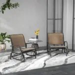 2 Pieces Glider Chair Outdoor, Steel Swing, Curved Armrests, Brown, for Porch, Garden, Poolside, Balcony, Mixed Brown - Image 2