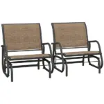 2 Pieces Glider Chair Outdoor, Steel Swing, Curved Armrests, Brown, for Porch, Garden, Poolside, Balcony, Mixed Brown - Image 11
