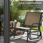 2 Pieces Glider Chair Outdoor, Steel Swing, Curved Armrests, Brown, for Porch, Garden, Poolside, Balcony, Mixed Brown - Image 6