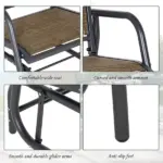 2 Pieces Glider Chair Outdoor, Steel Swing, Curved Armrests, Brown, for Porch, Garden, Poolside, Balcony, Mixed Brown - Image 7