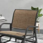 2 Pieces Glider Chair Outdoor, Steel Swing, Curved Armrests, Brown, for Porch, Garden, Poolside, Balcony, Mixed Brown - Image 8