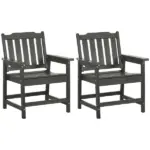 2 Pieces HDPE Outdoor Chair, Garden Chair Set with Armrests and Slatted Back for Patio, Lawn, Poolside, Gray