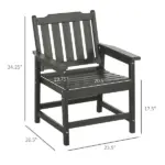 2 Pieces HDPE Outdoor Chair, Garden Chair Set with Armrests and Slatted Back for Patio, Lawn, Poolside, Gray - Image 3