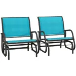 Outsunny Set of 2 Outdoor Glider Chairs with Curved Armrests Blue and Dark Gray - Image 11