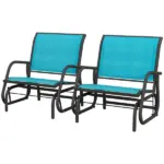 Outsunny Set of 2 Outdoor Glider Chairs with Curved Armrests Blue and Dark Gray