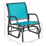 Outsunny Set of 2 Outdoor Glider Chairs with Curved Armrests Blue and Dark Gray - Image 3