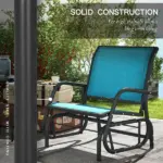 Outsunny Set of 2 Outdoor Glider Chairs with Curved Armrests Blue and Dark Gray - Image 6