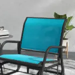 Outsunny Set of 2 Outdoor Glider Chairs with Curved Armrests Blue and Dark Gray - Image 8