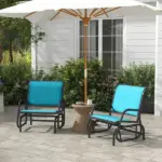 Outsunny Set of 2 Outdoor Glider Chairs with Curved Armrests Blue and Dark Gray - Image 10