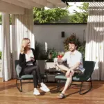 Outsunny 2 Pieces Outdoor Patio Rocking Chairs, Rocking Porch Chairs with Mesh Deep Seats for Indoor, Porch, Balcony, Dark Gray - Image 2