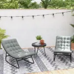 Outsunny 2 Pieces Outdoor Patio Rocking Chairs, Rocking Porch Chairs with Mesh Deep Seats for Indoor, Porch, Balcony, Dark Gray - Image 8