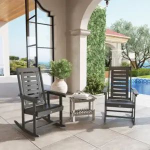 2 pieces outdoor rocking chairs hdpe patio rockers with 28 high back wide armrests for porch backyard dark gray 1