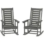 2 Pieces Outdoor Rocking Chairs, HDPE Patio Rockers with 28" High Back, Wide Armrests for Porch Backyard, Dark Gray - Image 11