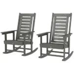 2 Pieces Outdoor Rocking Chairs, HDPE Patio Rockers with 28" High Back, Wide Armrests for Porch Backyard, Dark Gray