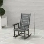 2 Pieces Outdoor Rocking Chairs, HDPE Patio Rockers with 28" High Back, Wide Armrests for Porch Backyard, Dark Gray - Image 3